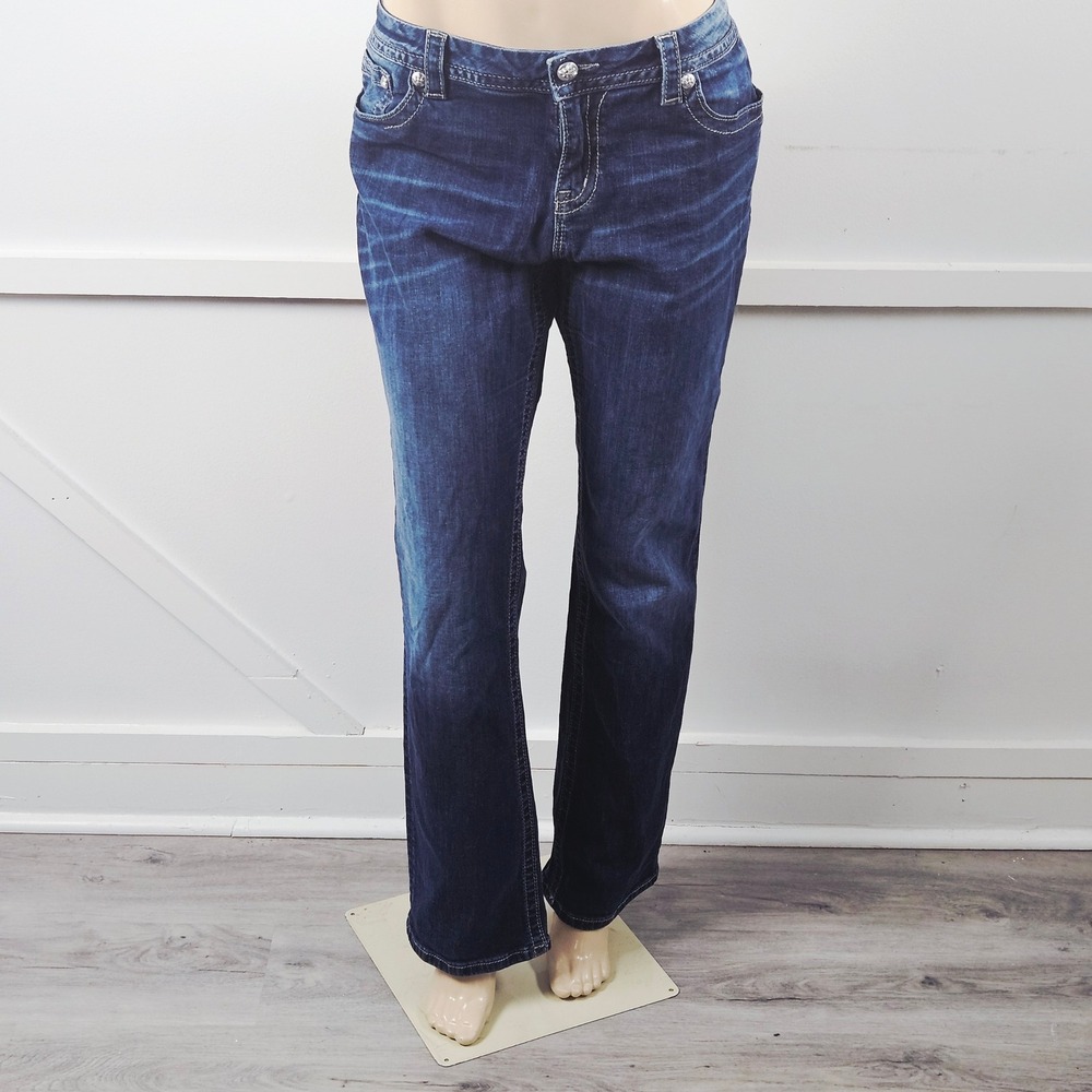 Miss Me Women Dark Wash Embellished Sequin Bootcut Denim Jeans 36x33